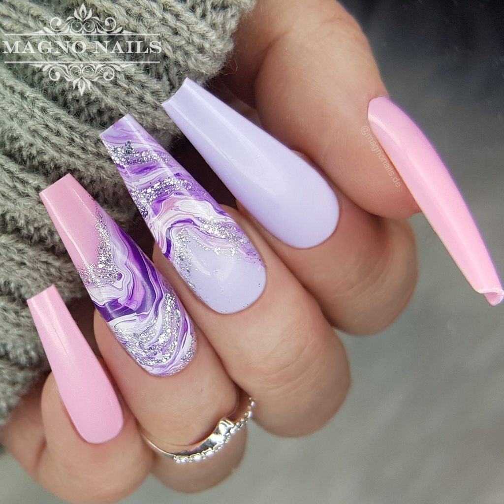 Sommernägel Flieder Rosa Marmor Nail - Sommerfarben Ideen Nägel Gel Tolle Ideen